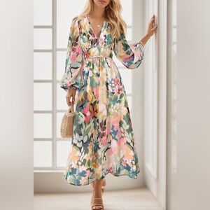 Unbranded Long Sleeve Floral Maxi Dress Sz Medium - NWOT